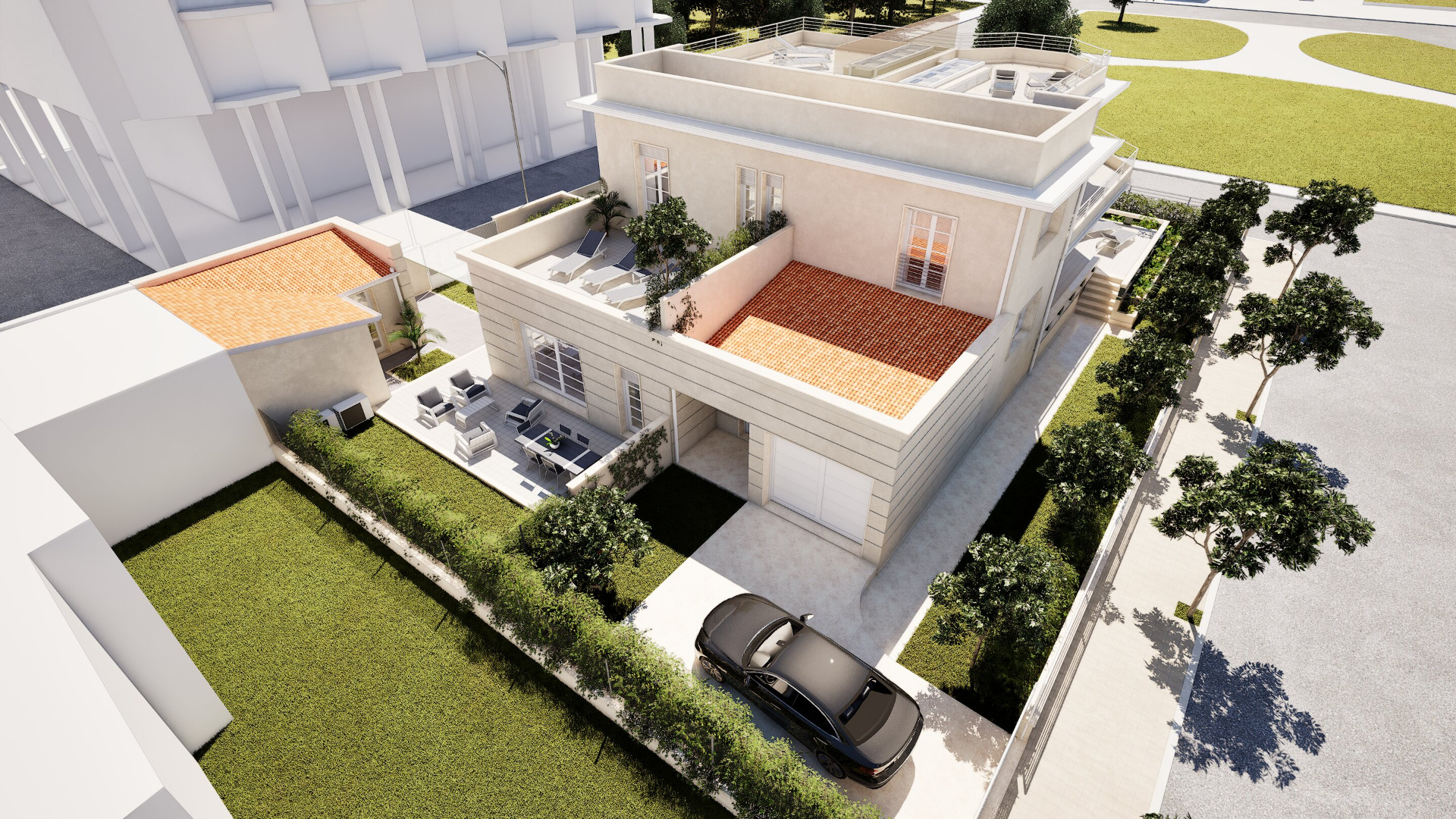 Vista aerea angolo nord-est — Villa Levante e garage Villa Maestrale