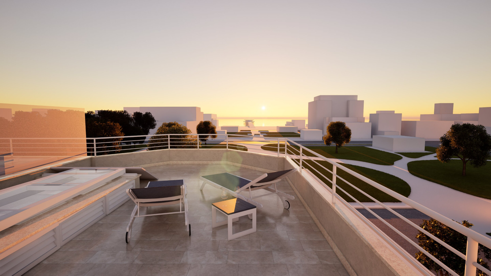 Terrazza Villa Maestrale al tramonto — vista mare con pontile di Lido di Camaiore
